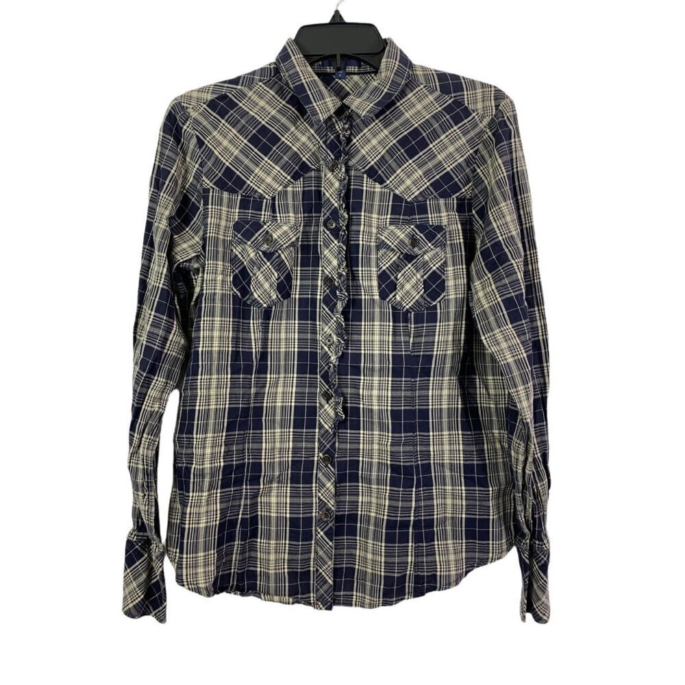 Gap Women's Navy Blue & Tan Buttoned Down Top